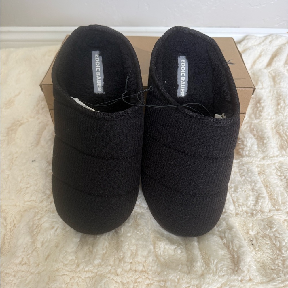 Eddie Bauer Black Suede Quilted Slippers